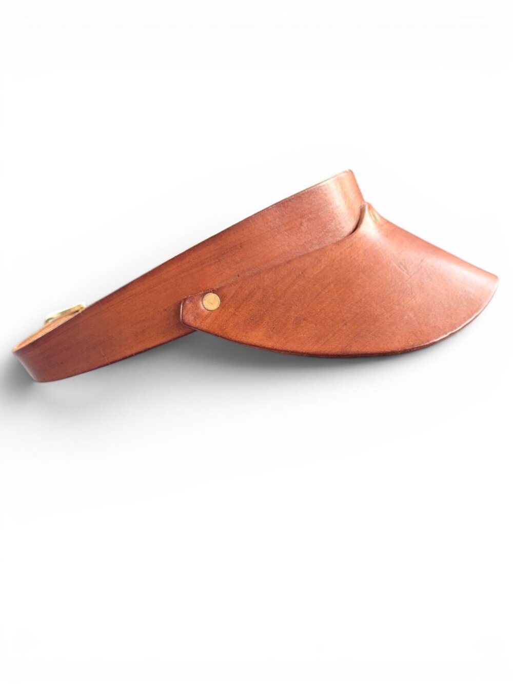 Artisan Made Leather Sun Visor in Rich Golden Brown with Brushed Gold Accents - Picture 6 of 13